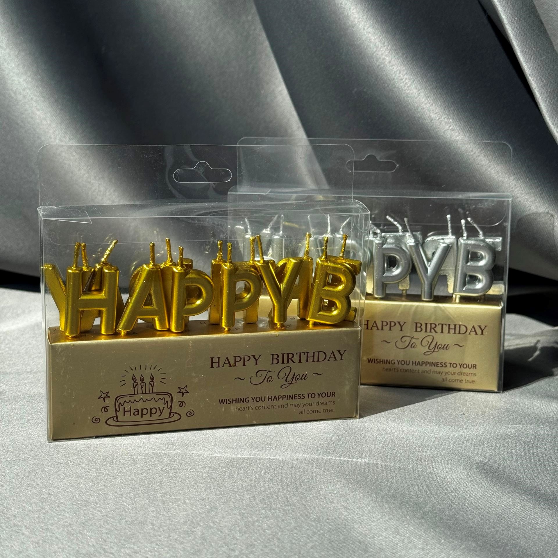 Свічки Happy Birthday золоті та срібні